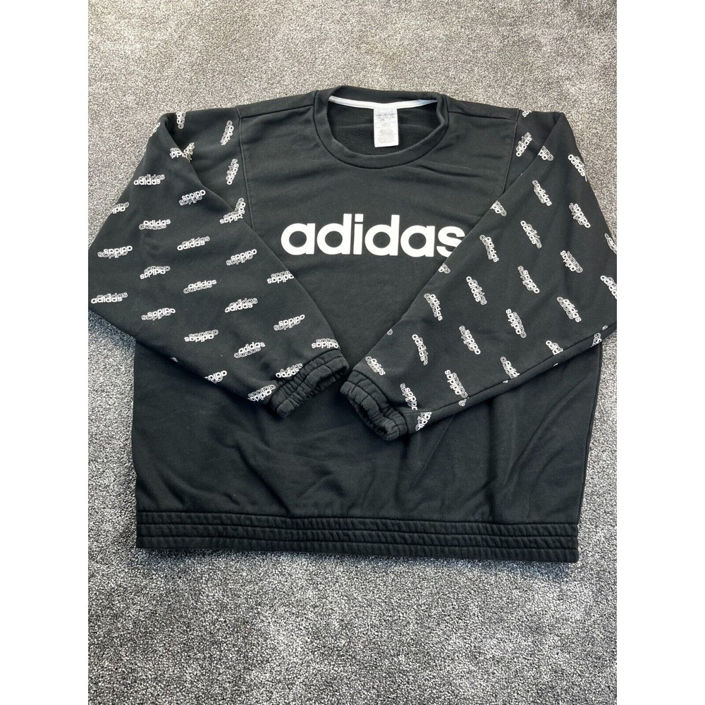 Adidas Sweatshirt Unisex XL‎ Crewneck Repeat Logo Graphic Tee Pullover Black